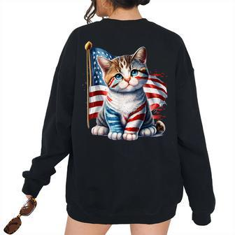 Memorial Day 4Th Of July Patriotic Usa Flag Cat Patriotic Women's Oversized Sweatshirt Back Print | Mazezy