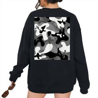 New Grey Black White Camouflage Army Military Soldier Hunter Women's Oversized Sweatshirt Back Print | Mazezy
