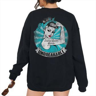 Ovarian Cancer Awareness Warrior Unbreakable Support Squad Women's Oversized Sweatshirt Back Print | Mazezy