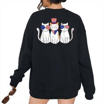 Patriotic Cat 4Th Of July Kitten Cat Lover Pet Owner For Cat Lover Women's Oversized Sweatshirt Back Print | Mazezy