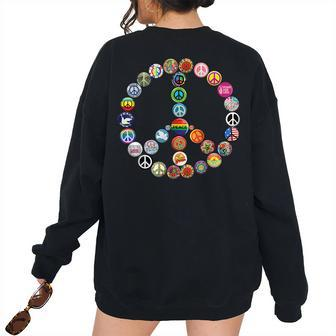 Peace Sign Buttons Vintage Hippie Retro Costume 60S 70S 70S Vintage s Women's Oversized Sweatshirt Back Print | Mazezy