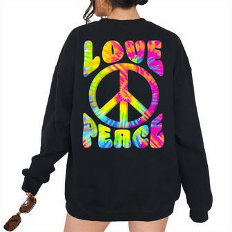 Peace Sign Love 60S 70S Tie Dye Love Peace Hippie Costume 70S Vintage s Women's Oversized Sweatshirt Back Print | Mazezy