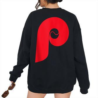 Philly Baseball P Baseball Women's Oversized Sweatshirt Back Print | Mazezy