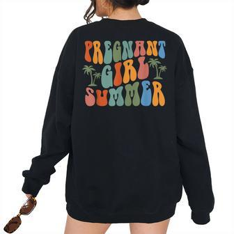 Pregnant Girl Summer Baby Announcement Pregnancy Reveal Men Summer Women's Oversized Sweatshirt Back Print | Mazezy