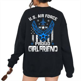 Proud Air Force Girlfriend Military US Army Flag Military Women's Oversized Sweatshirt Back Print | Mazezy