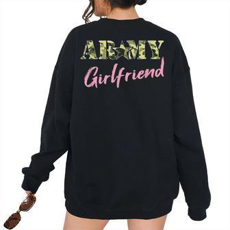 Proud Army Girlfriend Camo Us Military Pride Pride Month s Women's Oversized Sweatshirt Back Print | Mazezy