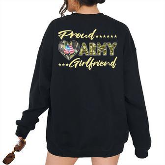 Proud Army Girlfriend - Us Flag Dog Tags Military Lover Military Women's Oversized Sweatshirt Back Print | Mazezy