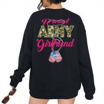 Proud Army Girlfriend Us Flag Dog Tags Pride Military Lovers Pride Month s Women's Oversized Sweatshirt Back Print | Mazezy