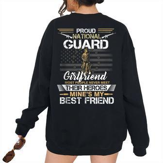 Proud Army National Guard Girlfriend Flag US Military Military Women's Oversized Sweatshirt Back Print | Mazezy