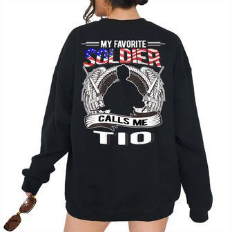 Proud Army Tio My Favorite Soldier Calls Me Tio Uncle Women's Oversized Sweatshirt Back Print | Mazezy