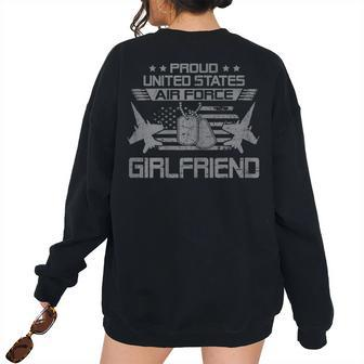 Proud Army Us Air Force Girlfriend Flag Usa Military Veteran Veteran Women's Oversized Sweatshirt Back Print | Mazezy