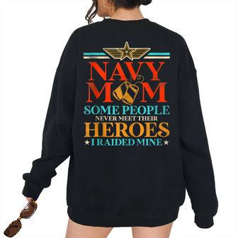 Proud Navy Army Mom Family Retro Vintage Women's Oversized Sweatshirt Back Print | Mazezy
