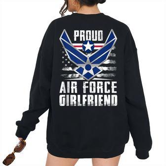 Proud Us Air Force Girlfriend Military Veteran Veteran Women's Oversized Sweatshirt Back Print | Mazezy
