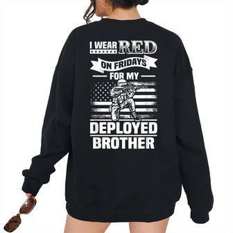 Red Friday For My Brother Support Military Deployed Women's Oversized Sweatshirt Back Print | Mazezy