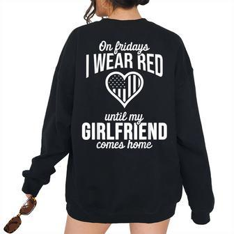 Red Fridays Military Girlfriend Support Deployed Us Troops Military Women's Oversized Sweatshirt Back Print | Mazezy