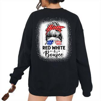 Red White And Boujee 4Th Of July Drinking Messy Bun Women Drinking s Women's Oversized Sweatshirt Back Print | Mazezy