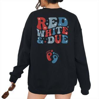 Red White And Due 4Th Of July Usa Baby Reveal American Mommy Mommy Women's Oversized Sweatshirt Back Print | Mazezy