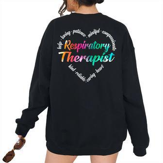 Respiratory Therapist Heart Word Cloud Watercolor Rainbow Women's Oversized Sweatshirt Back Print | Mazezy