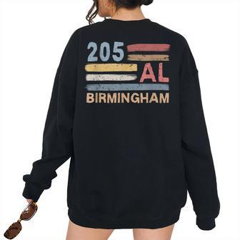 Retro Birmingham Area Code 205 Residents State Alabama Women's Oversized Sweatshirt Back Print | Mazezy