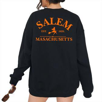 Salem Est 1626 Massachusetts Vintage Halloween Witch Women's Oversized Sweatshirt Back Print | Mazezy
