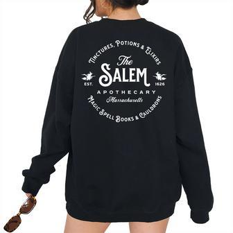 Salem Massachusetts Apothecary Vintage Salem Est 1626 Witch Women's Oversized Sweatshirt Back Print | Mazezy
