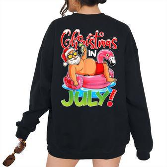 Santa Flamingo Float Christmas In July Summer Vacation Flamingo Women's Oversized Sweatshirt Back Print | Mazezy