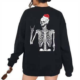 Santa Skeleton Rock Hand Christmas X-Mas Rocker Musician Women Oversized Sweatshirt Back Print | Mazezy