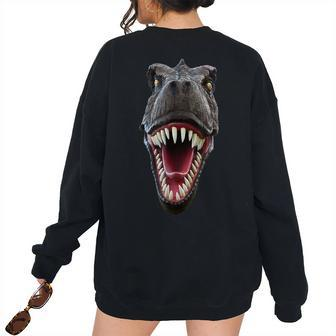 Scary And Spooky Roaring T-Rex Showing Th Women Oversized Sweatshirt Back Print | Mazezy
