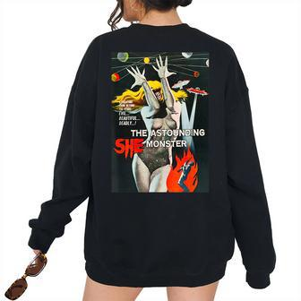 Sexy Blonde Classic Halloween Monster Poster Horror Movie Women's Oversized Sweatshirt Back Print | Mazezy