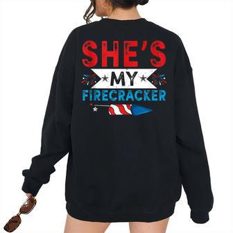 Shes My Firecracker His And Hers 4Th July Matching Couples Women's Oversized Sweatshirt Back Print | Mazezy