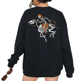 Skeleton Cowboy Riding Horse Halloween Rider Costume Men Women's Oversized Sweatshirt Back Print | Mazezy CA