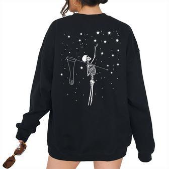 Skeletons Happy Halloween Star And Skull Skeleton Women Oversized Sweatshirt Back Print | Mazezy