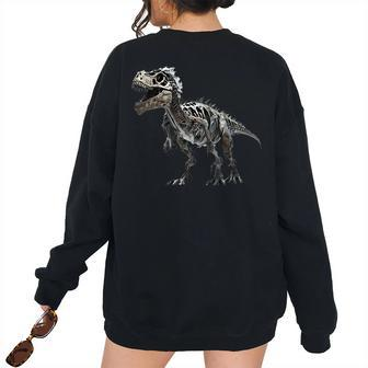 T-Rex Skeleton Dino Bones Paleontologist Fossil Dinosaur Women Oversized Sweatshirt Back Print | Mazezy