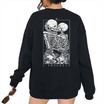 Tarot Card Kissing Skeleton Love Skull Bones Horror Goth Women Oversized Sweatshirt Back Print | Mazezy