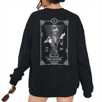 Tarot Card The Reader Bookish Astrology Skeleton Astrology Women's Oversized Sweatshirt Back Print | Mazezy UK