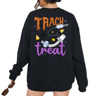 Trach Or Treat Nurse Respiratory Therapist Icu Rn Halloween Women's Oversized Sweatshirt Back Print | Mazezy