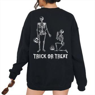 Trick Or Treat Halloween Skeleton Friends Women Oversized Sweatshirt Back Print | Mazezy