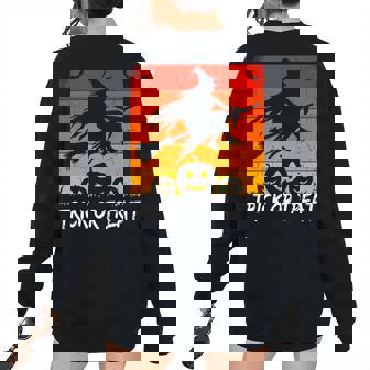 Trick Or Treat Retro Vintage Halloween Witch Graphic Halloween Women's Oversized Sweatshirt Back Print | Mazezy