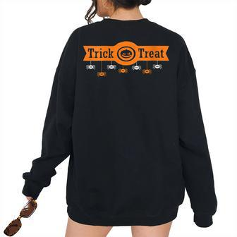 Trick Or Treat Spiders Vintage Halloween Pumpkin Distressed Pumpkin Women's Oversized Sweatshirt Back Print | Mazezy