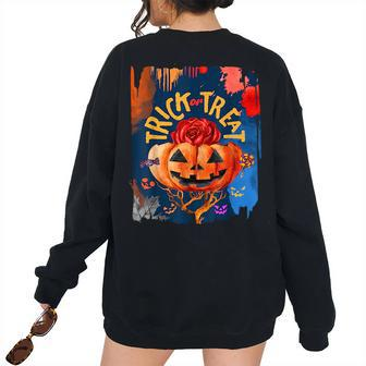 Trick Or Treat Vintage Halloween Pumpkin Rose Women Pumpkin Women's Oversized Sweatshirt Back Print | Mazezy