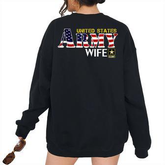 United States Flag American Army Wife Veteran Day Women's Oversized Sweatshirt Back Print | Mazezy