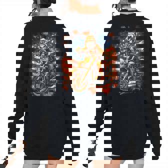 Us Flag Motorcycle Skeleton Biker 4Th July American Biker Women's Oversized Sweatshirt Back Print | Mazezy