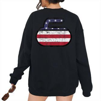 Usa American Flag Curling America Vintage Men Women Usa Women's Oversized Sweatshirt Back Print | Mazezy