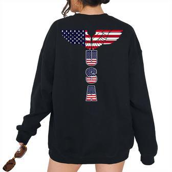 Usa - Bald Eagle Wings - 4Th Of July - Veterans Usa Women's Oversized Sweatshirt Back Print | Mazezy