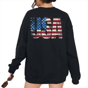 Usa Flag American Patriotic 4Th Of July Men Women Kids Boys Patriotic Women's Oversized Sweatshirt Back Print | Mazezy
