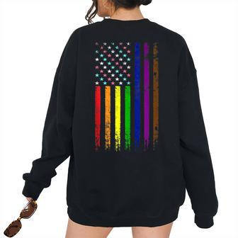 Usa Gay 4Th Of July American Flag Patriotic Lgbt Pride Patriotic Women's Oversized Sweatshirt Back Print | Mazezy