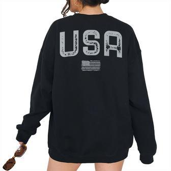 Usa Us Flag 4Th Of July Vintage America Patriotic Usa Patriotic Women's Oversized Sweatshirt Back Print | Mazezy