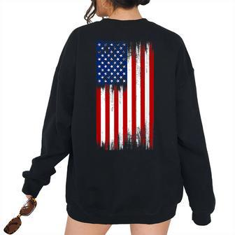 Usa Us Flag Patriotic 4Th Of July America Red White Blue Patriotic Women's Oversized Sweatshirt Back Print | Mazezy