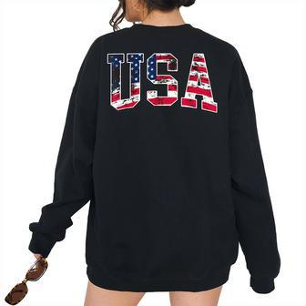 Usa Vintage American Flag Usa Women's Oversized Sweatshirt Back Print | Mazezy