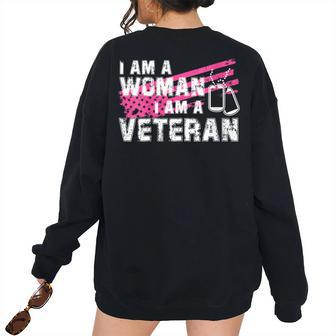 Veteran Female Pink Usa Flag Veterans Day Memorial Military Women's Oversized Sweatshirt Back Print | Mazezy